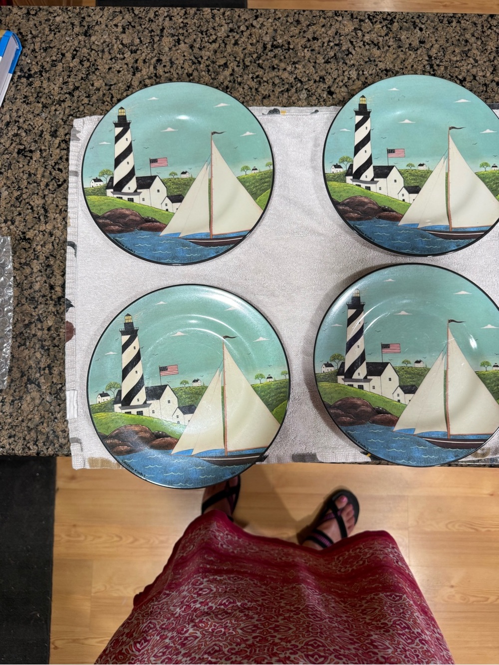 Coastal Lighthouse Sailboat melamine Salad Plates - Seafoam Blue